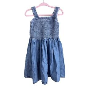 Gap Denim Smocked Dress Girls XS 4-5 Sleeveless Chambray Blue Boho Summer